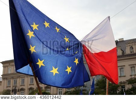 Cracow; Poland - Oct 10; 2021: We Stay; The Government Leaves! People Protest Against The Verdict Of