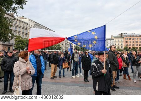 Cracow; Poland - Oct 10; 2021: We Stay; The Government Leaves! People Protest Against The Verdict Of