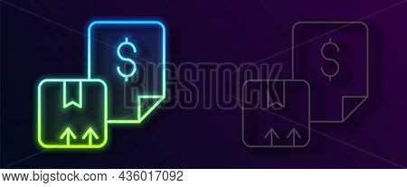 Glowing Neon Line Waybill Icon Isolated On Black Background. Vector