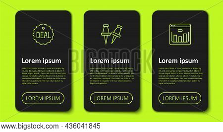Set Line Deal, Push Pin And Browser With Stocks Market. Business Infographic Template. Vector