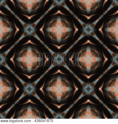 Medallion Ethnic Art. Brown, Ochra, Cepia Bed Linen. Talavera, Azulejos Motif. Spain, Islam, Arabic 