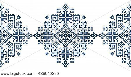Retro Zmijanje Retro Embroidery Style Vector Seamless Geometric Long Pattern - Traditional Folk Art 