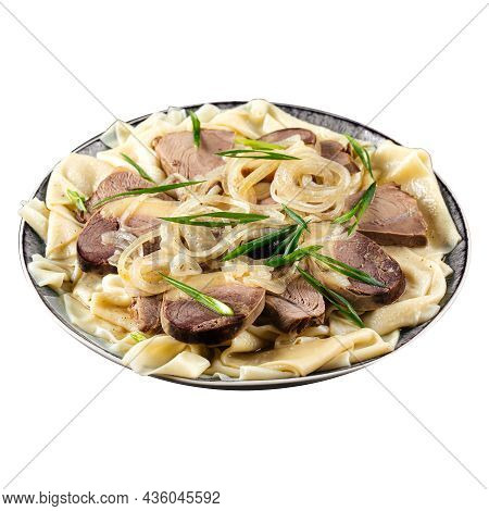Isolated Kazakh Beshbarmak With Dough Horse Meat