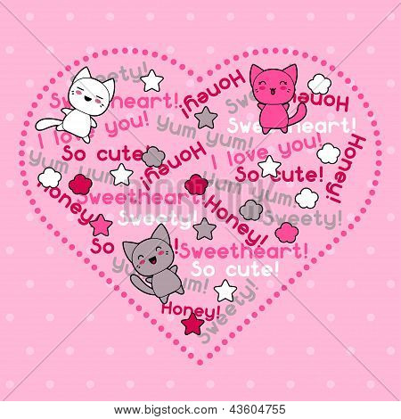 Karte mit süsse Kawaii Doodle Katzen.