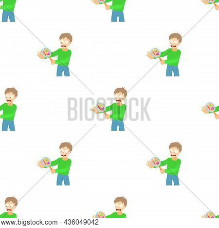 Misophobia Concept. Cartoon Illustration Of A Man Suffering From The Fear Of Of Germs