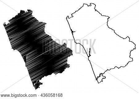 Kozhikode District (kerala State, Republic Of India) Map Vector Illustration, Scribble Sketch Calicu