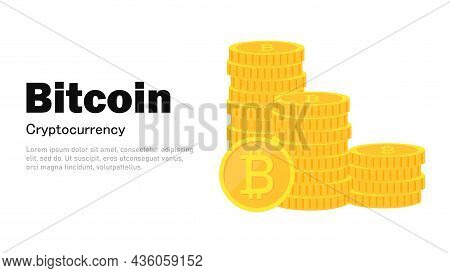 Bitcoin. Btc. Mining Cryptocurrency. Banner On The Theme Of Digital Money. Vector Illustration