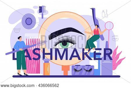 Lashmaker Typographic Header. Eyelash Extension, Eyelashes Volume
