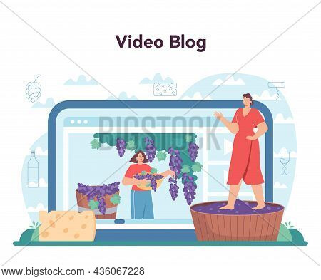 Wine Maker Online Service Or Platform. Grape Wine In A Barrel