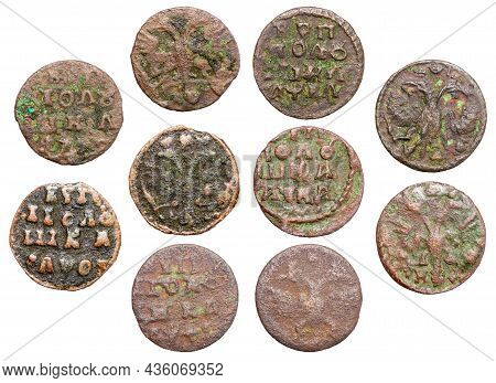 Copper Coins Of The Russian Empire. Polushka During The Reign Of Peter I