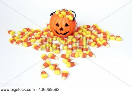 Mini Jack-o-lantern Pumpkin With Halloween Candy Corn