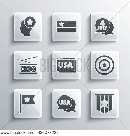 Set Usa Label, American Flag, Star Shield, On Browser, Drum And Drum Sticks, Head And Independence D