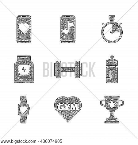 Set Dumbbell, Fitness Gym Heart, Award Cup, Shaker, Smartwatch, Sports Nutrition, Stopwatch And Mobi