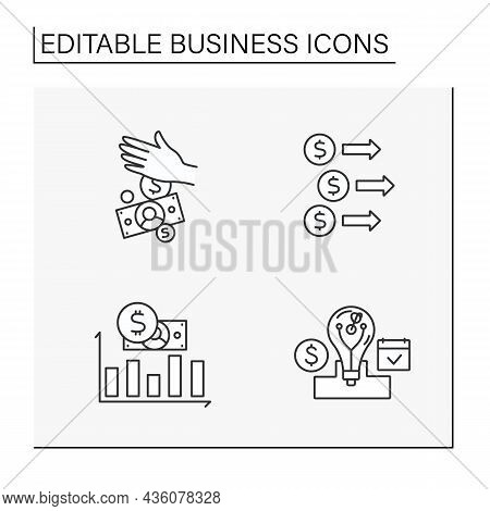 Business Line Icons Set. Investition And Savings. Financial Literacy. Finance Concept. Isolated Vect