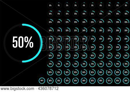 Circle Loading Bar Set - Percentage Diagrams Set - Circle Percentage Diagrams From 0 To 100 - Blue I