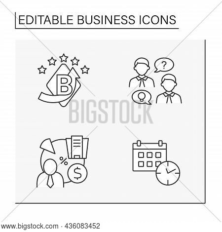 Business Line Icons Set. Cryptocurrency, Agreement, Investition. Financial Literacy. Finance Concept