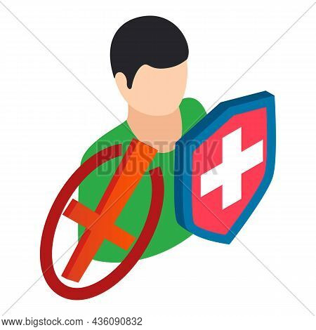 Life Insurance Icon Isometric Vector. Human Protected By Shield Icon. Health Insurance, Medicine And