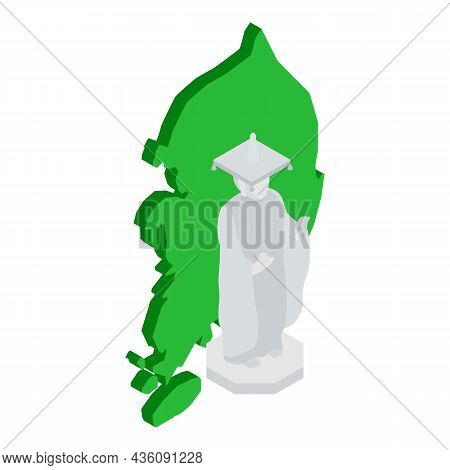 Bongeunsa Temple Icon Isometric Vector. Buddha Statue, South Korea Map Background. Big Beautiful Bud