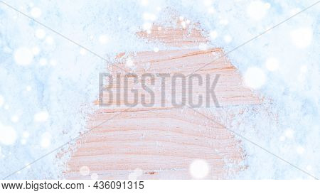 Wood Snow Frame. Christmas Board With Old Rustic Wall, White Frozen Ice. Winter Wooden Texture Backg