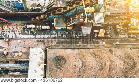 Extraction Of Gold Ores. Washing And Sifting The Soil. Heavy Production, Industry. View From Above