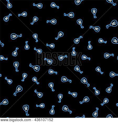 Line Musical Instrument Lute Icon Isolated Seamless Pattern On Black Background. Arabic, Oriental, G