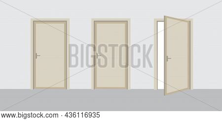 Open And Close Interior Doors Set. Colored Background. Home Design Element. Hand Drawn. Vector Illus