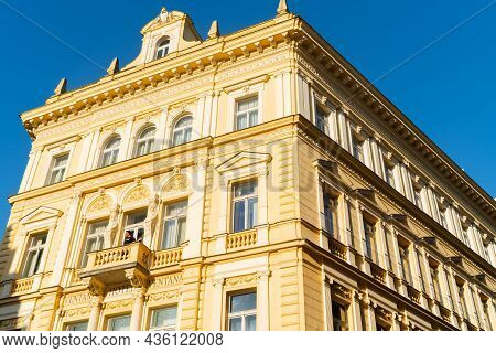 Prague Czech Republic - August 29 2017; Art Nouveau Architecturally Styled Ventana In Old Town Squar