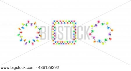 Glowing Christmas Lights Wreath Set Of Hand Drawn Illustration Of Multicolored Christmas Garland Lig
