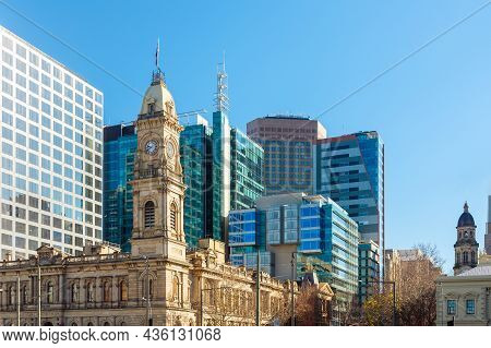 Old General Post Office Building With Modern Office Buildings Behind On Victoria Square In Adelaide 