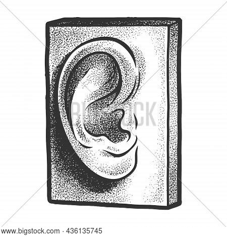 Gypsum Plaster Cast Human Ear Sketch Engraving Vector Illustration. T-shirt Apparel Print Design. Sc