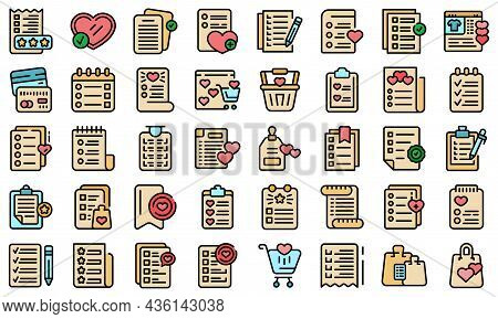 Wishlist Icons Set Outline Vector. Document Page. Wish List