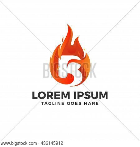 B Letter Logo Vector With Fire Illustration