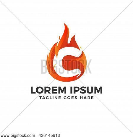 C Letter Logo Vector With Fire Illustration