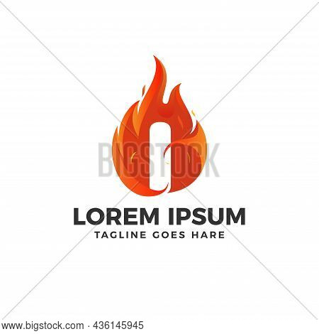 I Letter Logo Vector With Fire Illustration