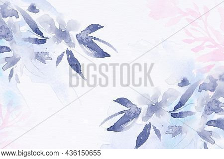 Winter floral watercolor background in purple with leaf illustration