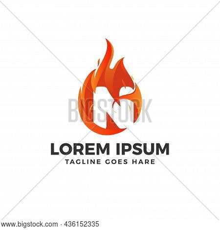 Fire N Letter Logo Vector With Fire Illustration