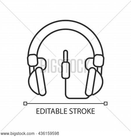 Wired Circumaural Headset Linear Icon. Professional Device Connected To Computer And Phone. Thin Lin
