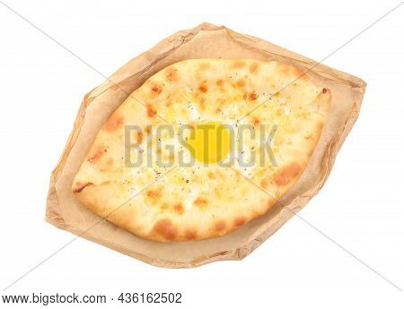 Fresh Delicious Adjarian Khachapuri Isolated On White, Top View