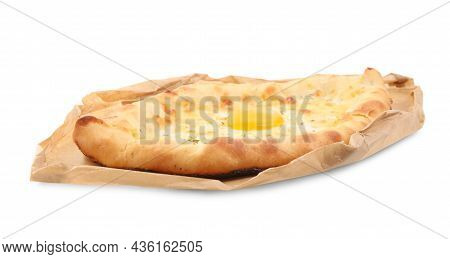 Fresh Delicious Adjarian Khachapuri Isolated On White