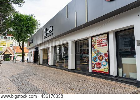 Saigon, Vietnam - 7 October 2021: Front View Of A Korean Style Barbecue Restaurant Gogi House