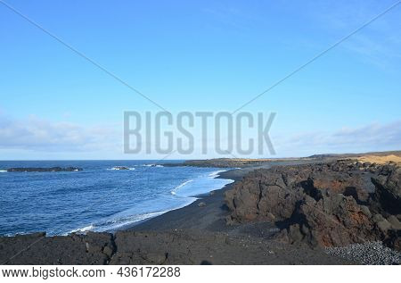 Stunning Scenic Seascape Views Of Lava Rock Beach.