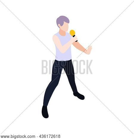 Singing With Microphone And Dancing Male Pop Musician Isometric 3d Icon Vector Illustration
