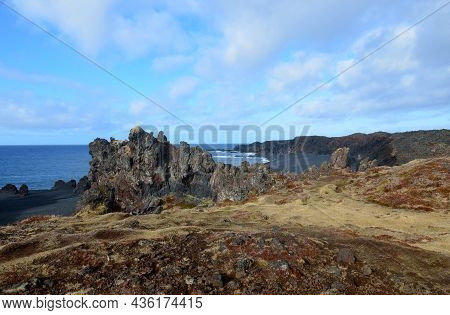 View Of Coastline Of Dritvik On Snaefellsnes Peninsula In Iceland.