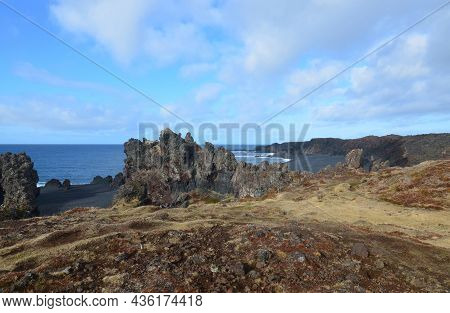 Gorgeous Dritvik Black Sand Beach In Iceland.
