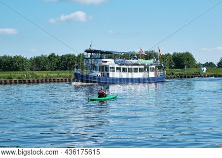 Amersfoort, Hoogland, The Netherlands June 13, 2021, Bicycle Boat, Ferry Eemland On The River Eem Wi