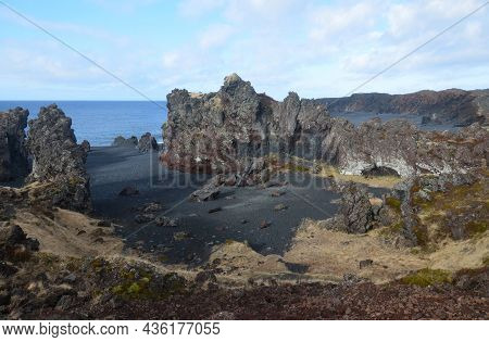 Amazing View Down At Stunning Dritvik Beach In Iceland.