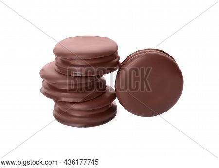 Delicious Choco Pies On White Background. Classic Snack Cakes