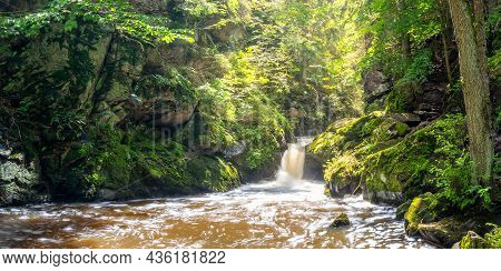 Gorge With A Waterfall On The River In The Forest, Doubrava River Valley Near Chotebor, Czech Republ