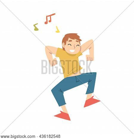 Positive Young Man Dancing Moving Hands And Legs To Music Rythm Vector Illustration