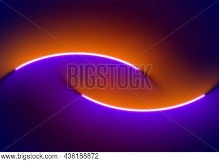 Neon Illumination Background In Halloween Style. Abstract 80s Or Synthwave Backdrop With Orange And 